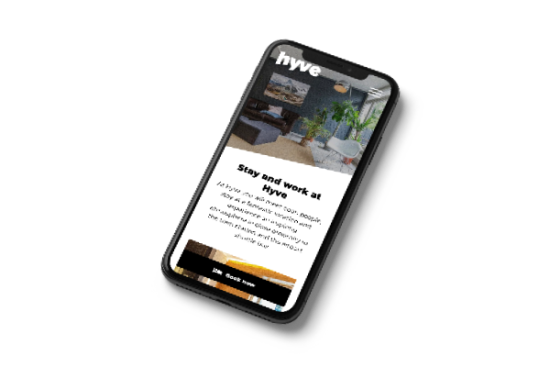 An iPhone that shows the home page of Hyve’s website